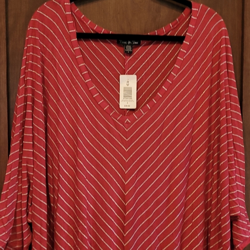 Twist Tees Plus Size 4X Red and Gold Striped Tunic Top NEW